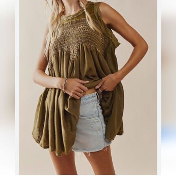 Free People Tribal Sage Green Top - Picture 1 of 11